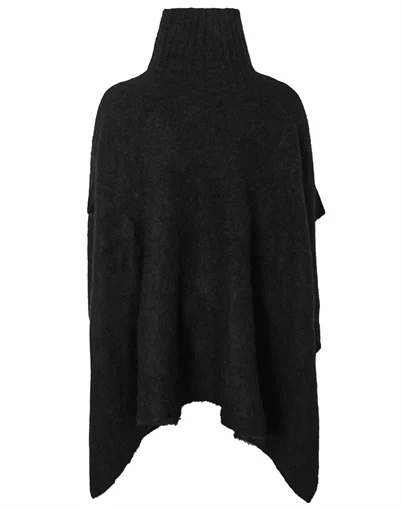 Rabens Saloner - Dede Fluffy Knit Poncho - Black